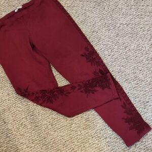 Johnny Was Floral Embroidered Leggings In Burgundy Size M